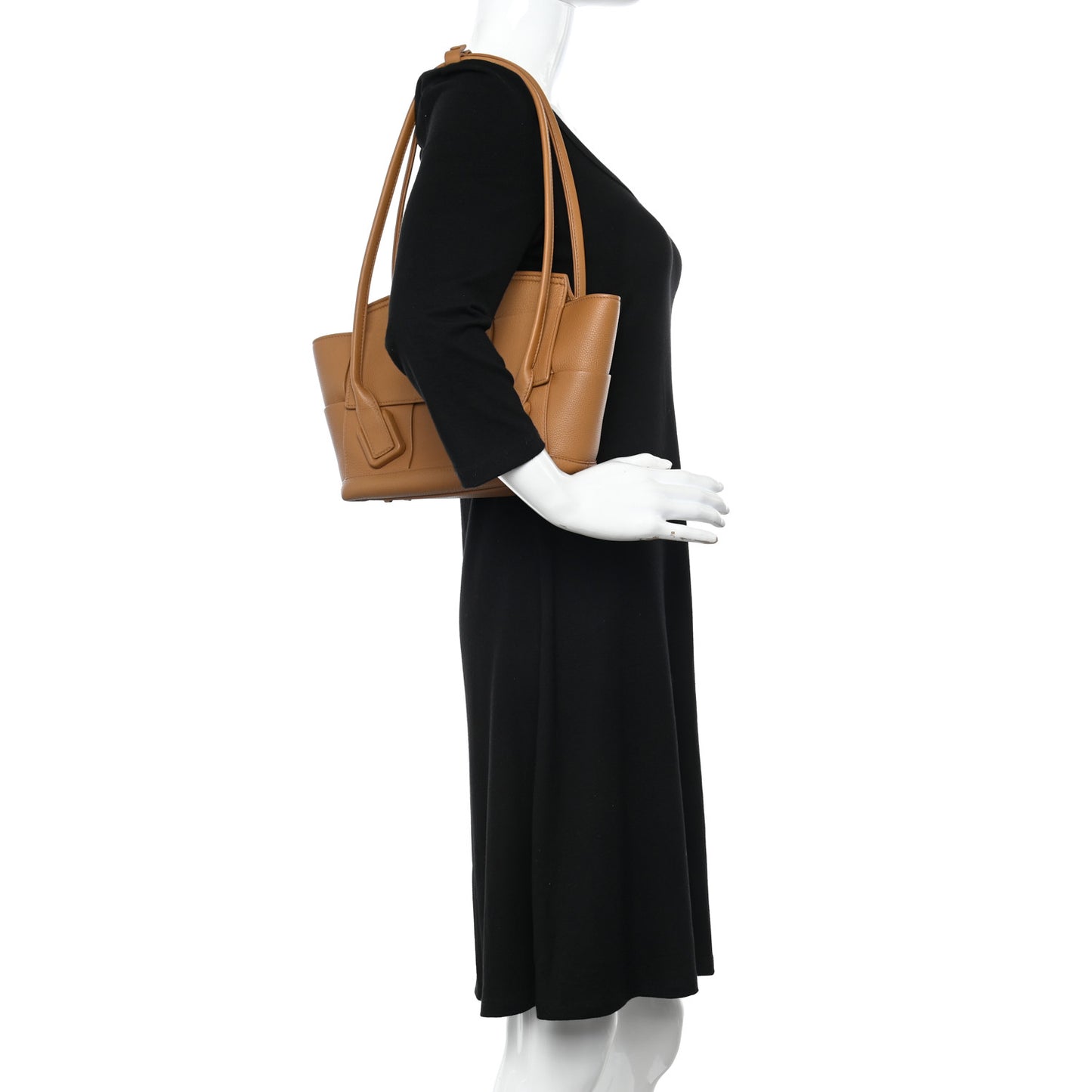 Grained Calfskin Maxi Intrecciato Small Arco Caramel