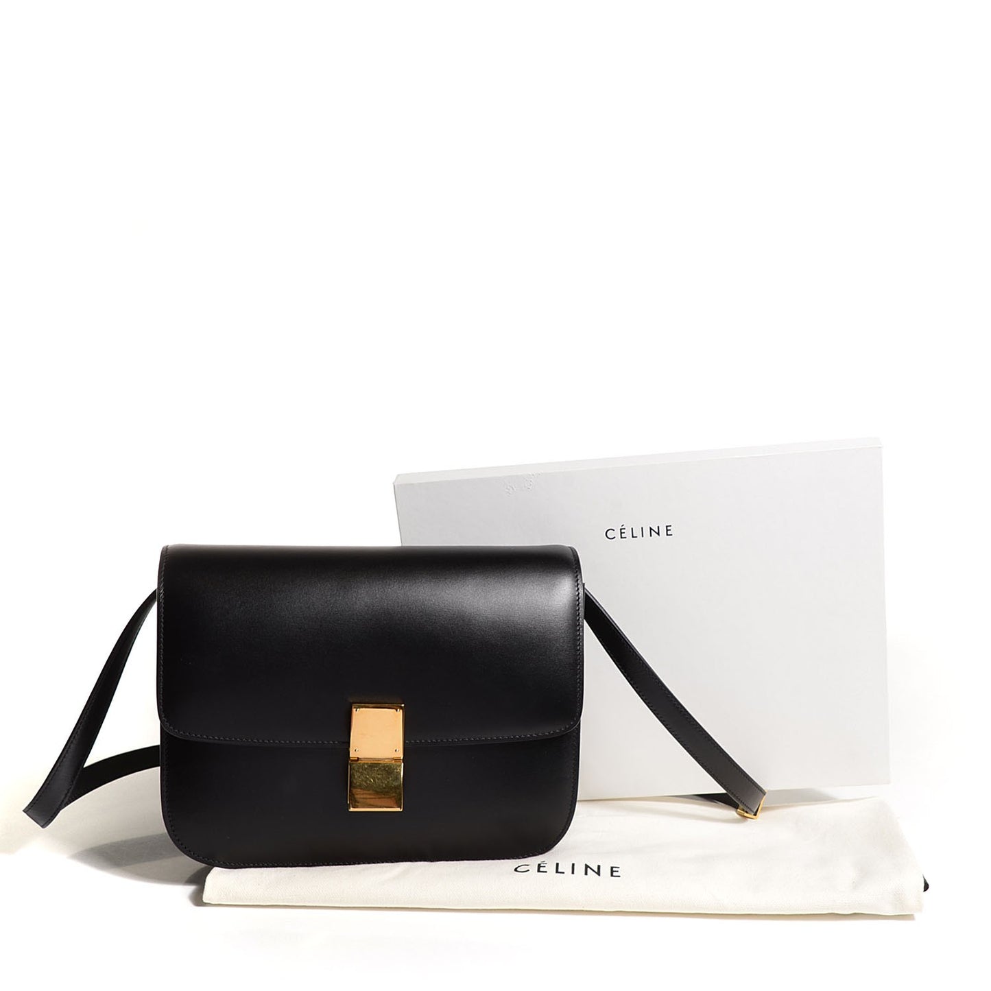 Box Calfskin Medium Classic Box Flap Bag Black