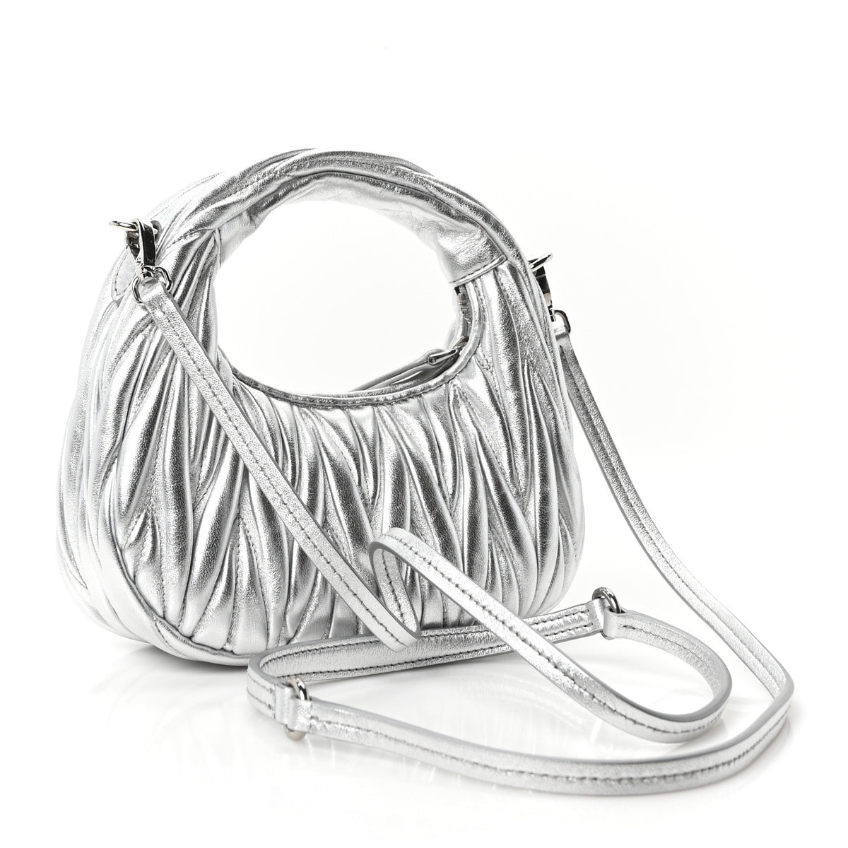 Miu Miu Metallic Nappa Matelasse Mini Wander Hobo Cromo 3 of 10