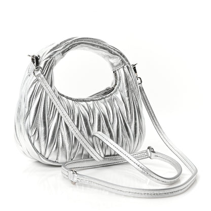 Miu Miu Metallic Nappa Matelasse Mini Wander Hobo Cromo 3 of 10