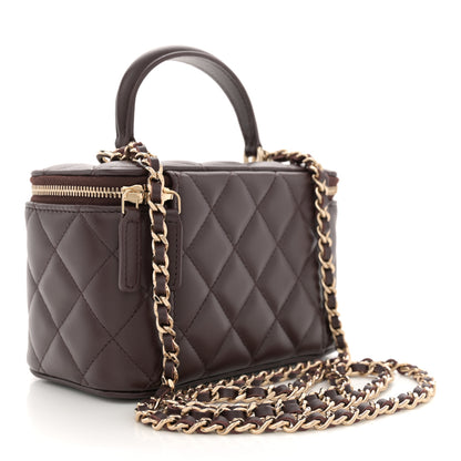 Chanel Lambskin Quilted Small Top Handle Vanity Case With Chain Dark Brown 3 of 11