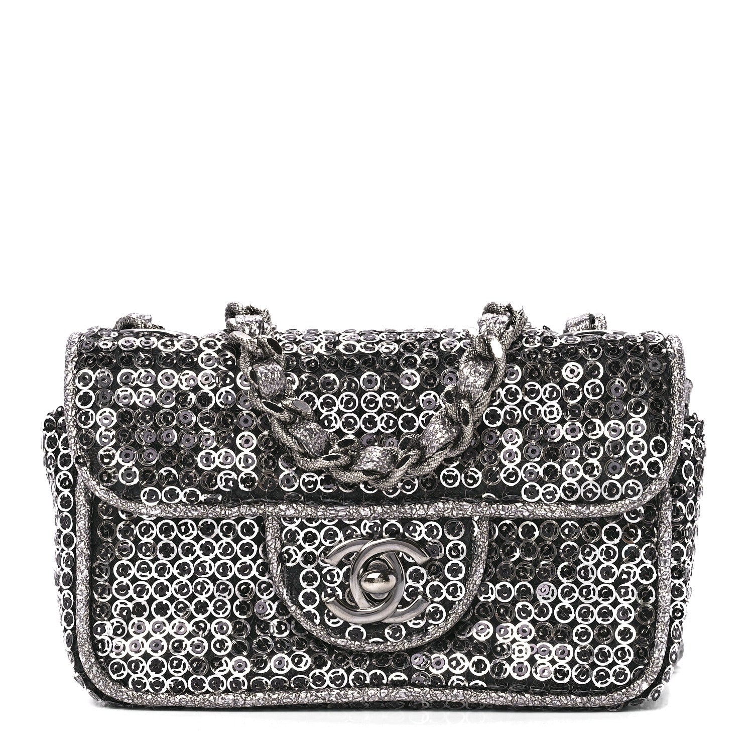 Chanel Sequin Micro Flap Dark Silver 1 of 13