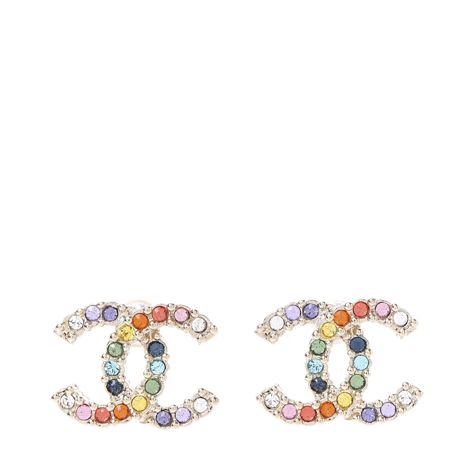 Chanel Crystal Over The Rainbow CC Earrings Gold Multicolor 1 of 4