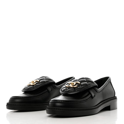 Chanel Lambskin Quilted CC Turnlock Loafers 37 Black 3 of 9