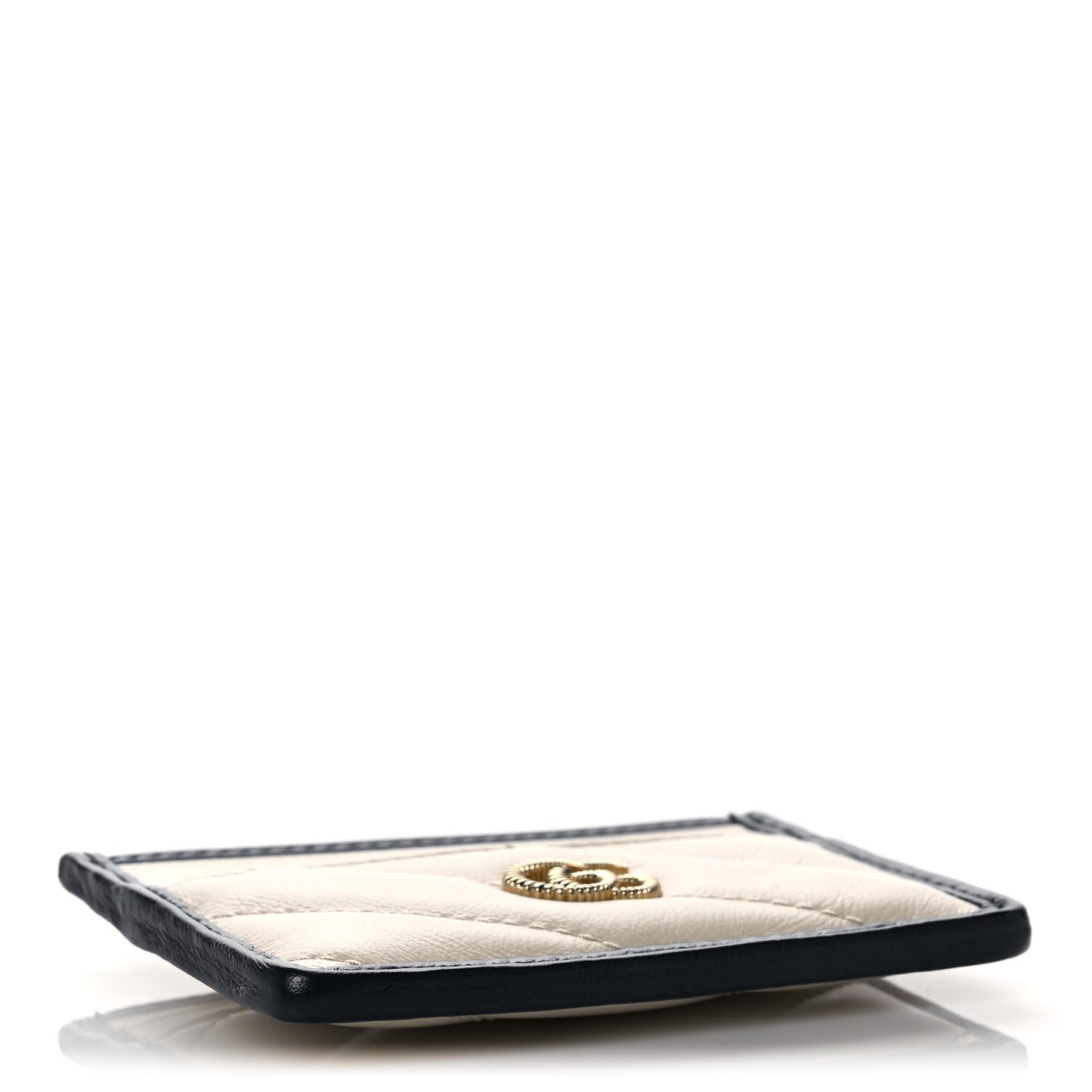 Vintage Effect Calfskin Matelasse Diagonal Torchon GG Marmont Card Holder White Blue Agata