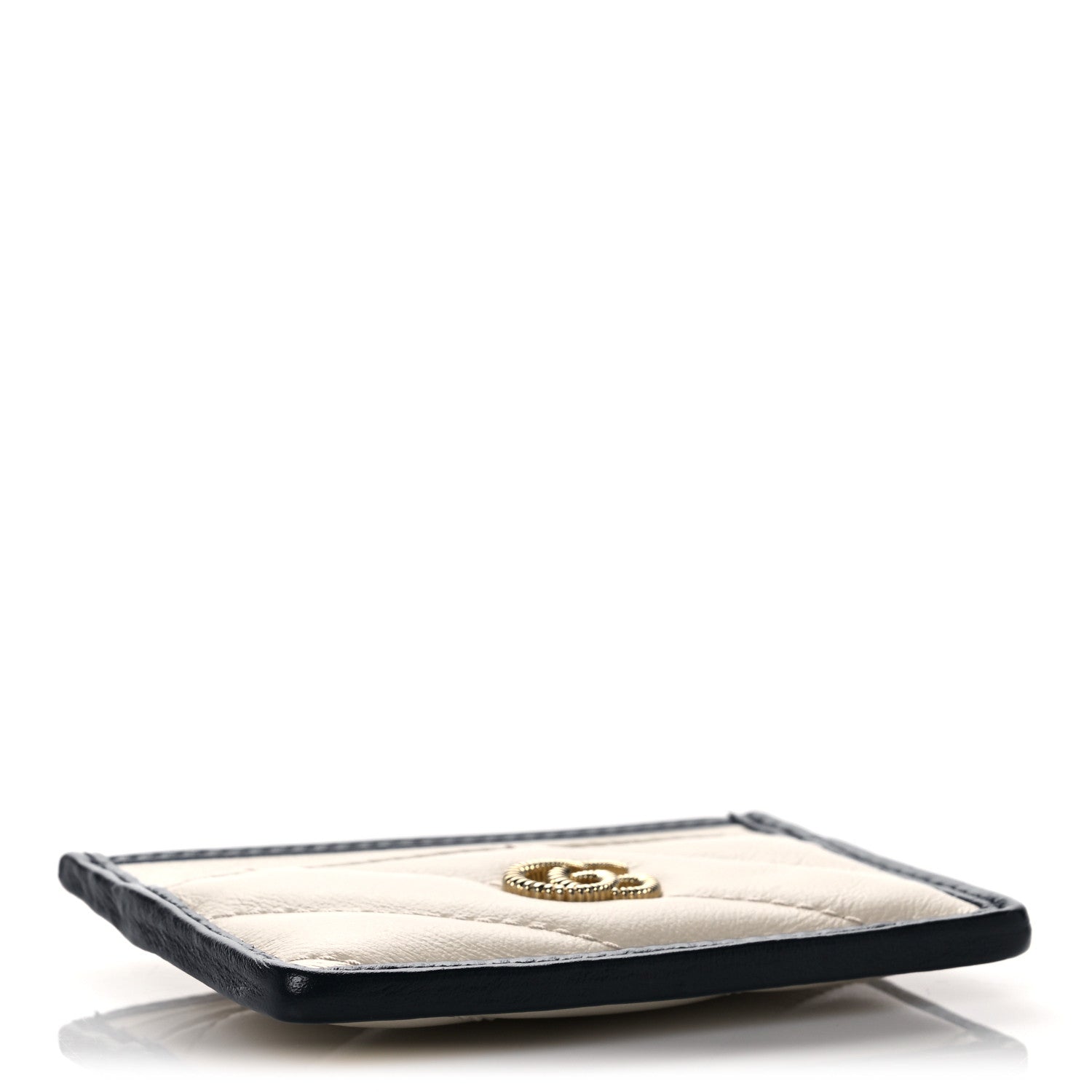 Gucci Vintage Effect Calfskin Matelasse Diagonal Torchon GG Marmont Card Holder White Blue Agata 4 of 6