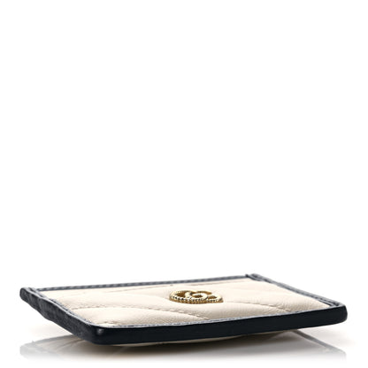 Gucci Vintage Effect Calfskin Matelasse Diagonal Torchon GG Marmont Card Holder White Blue Agata 4 of 6