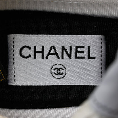Chanel Fabric Laminated Calfskin Stretch CC Sneakers 38.5 White Silver 7 of 9