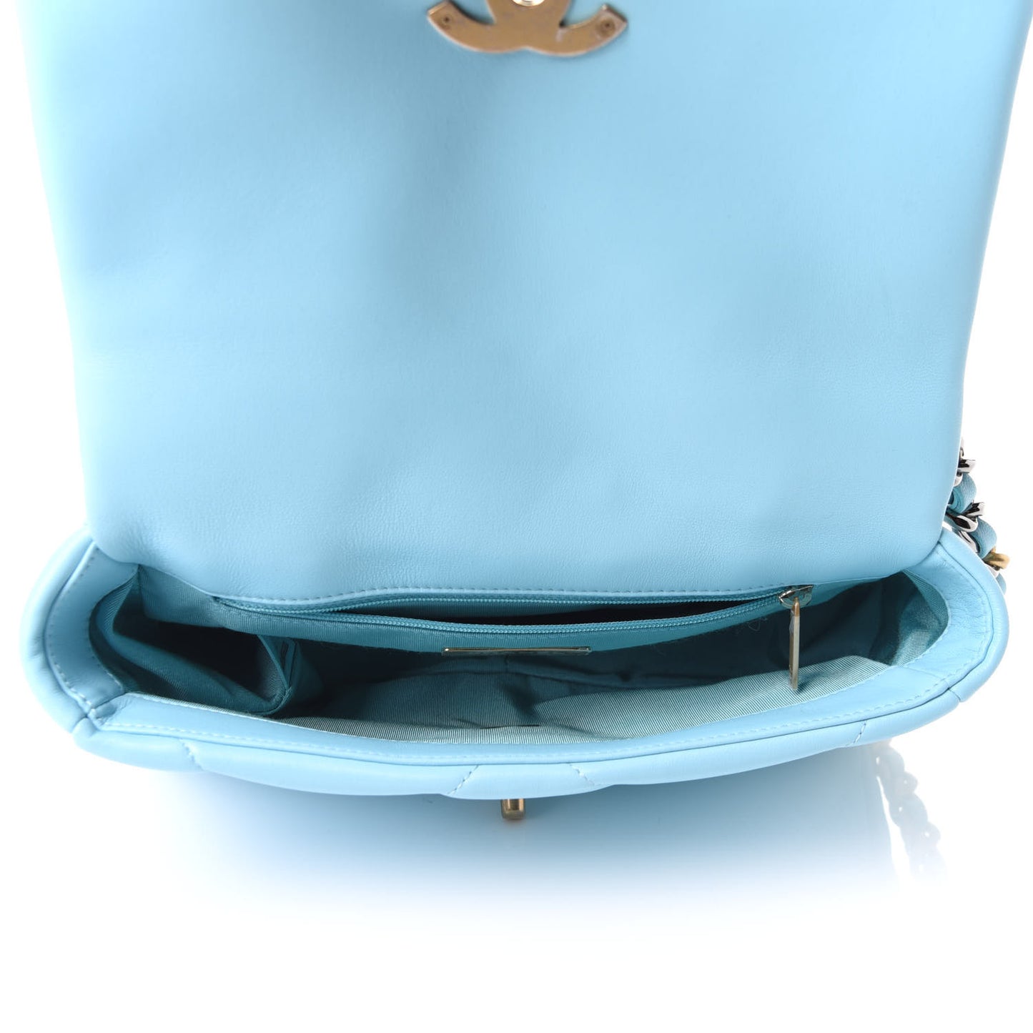 Shiny Lambskin Quilted Medium Chanel 19 Flap Light Blue