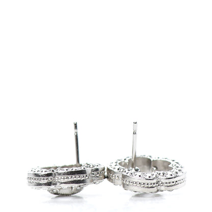 Chanel Crystal Coco Flapper Camellia CC Stud Earrings Silver 3 of 4
