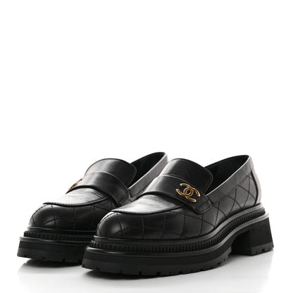 Chanel Calfskin Quilted CC Mocassin Loafers 39 Black 3 of 9