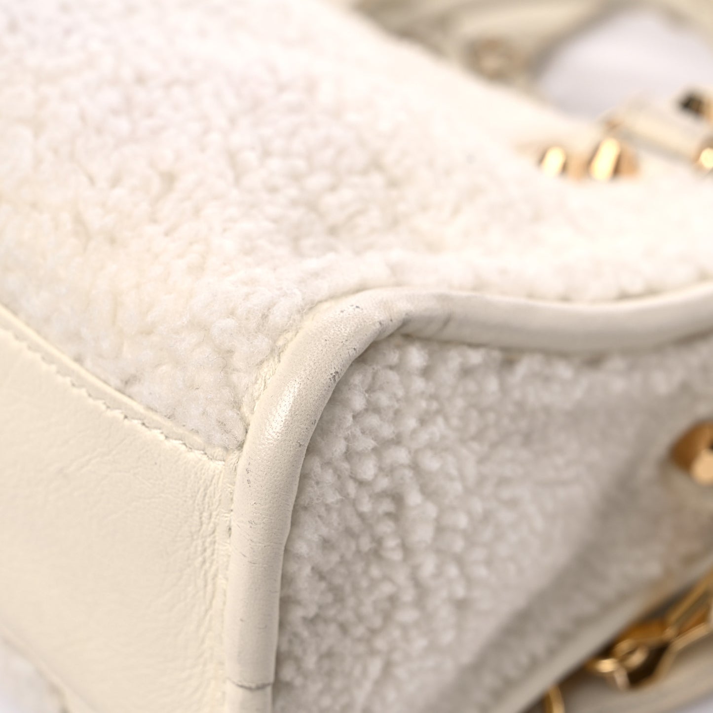 Shearling Nappa Gold Metallic Edge Hardware Mini City Cream