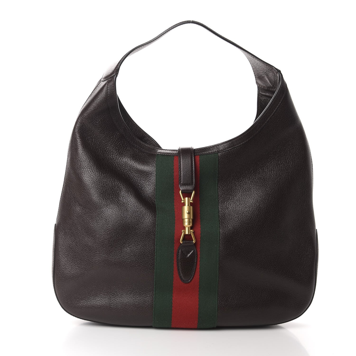 Gucci Soft Grained Calfskin Web Large Jackie Hobo Dark Brown 3 of 11