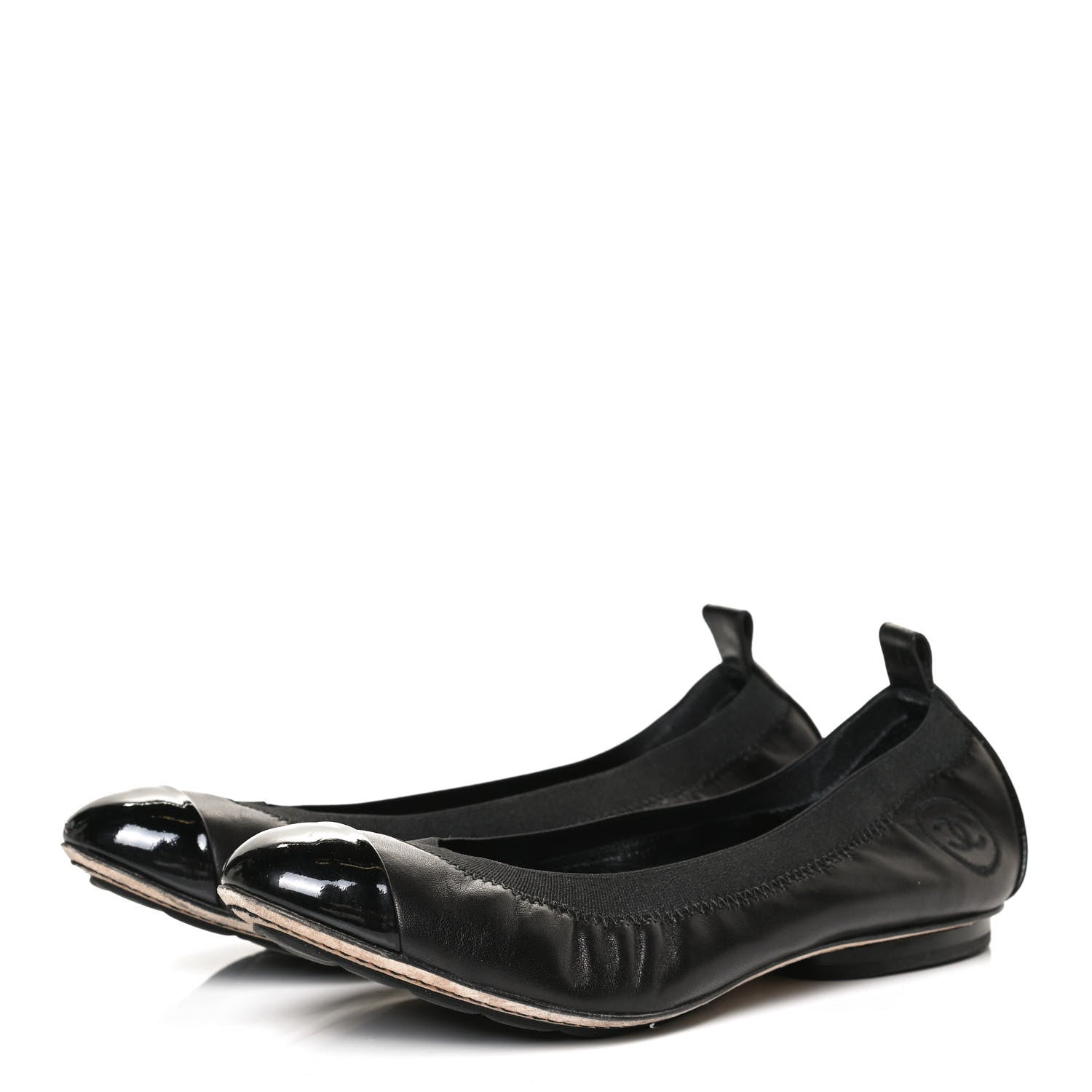 Chanel Lambskin Patent CC Elastic Cap Toe Ballerina Flats 35.5 Black 3 of 11