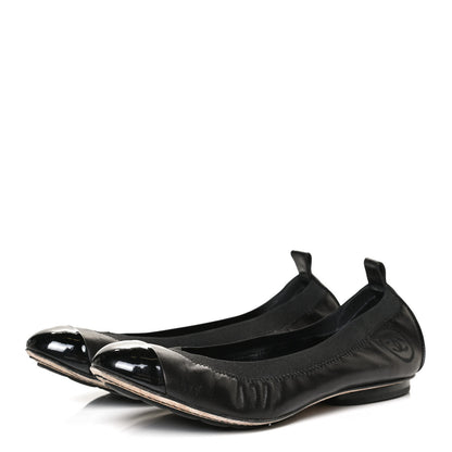 Chanel Lambskin Patent CC Elastic Cap Toe Ballerina Flats 35.5 Black 3 of 11