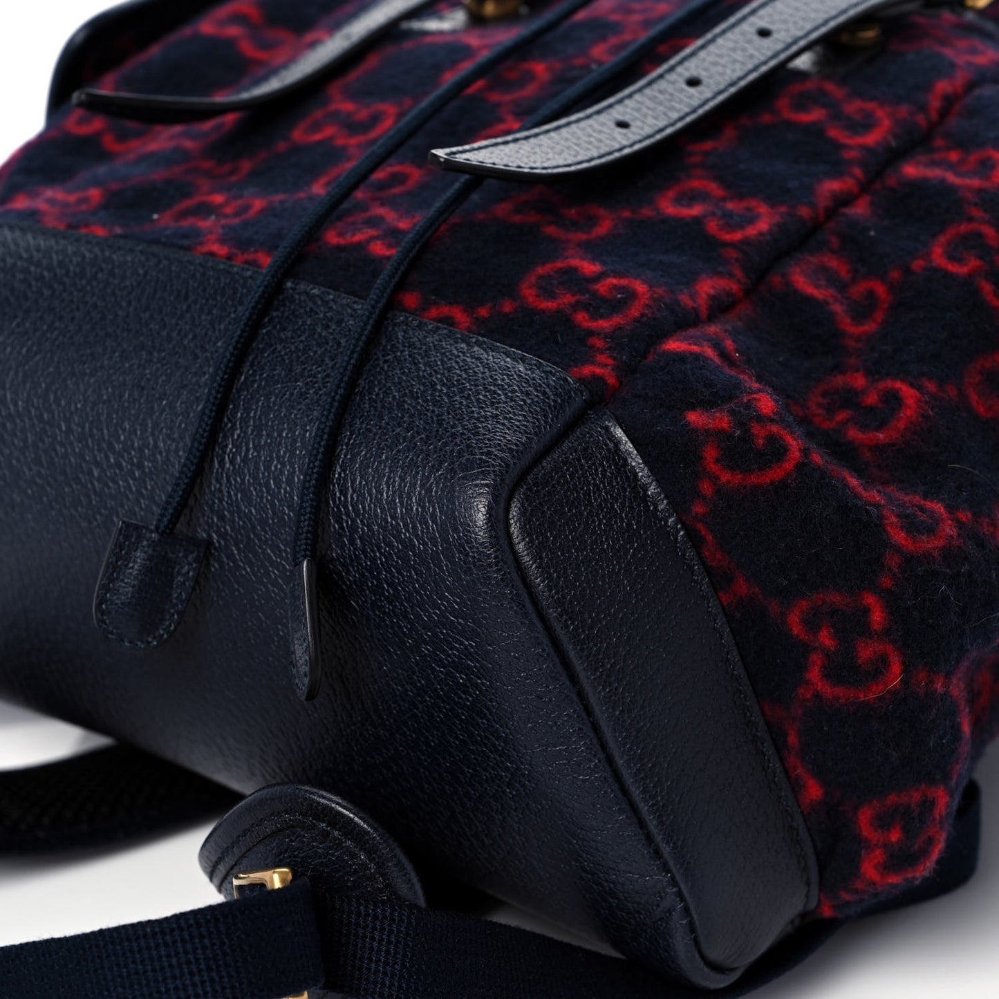 Covered Wool GG Monogram Small Double Buckle Backpack Navy Red