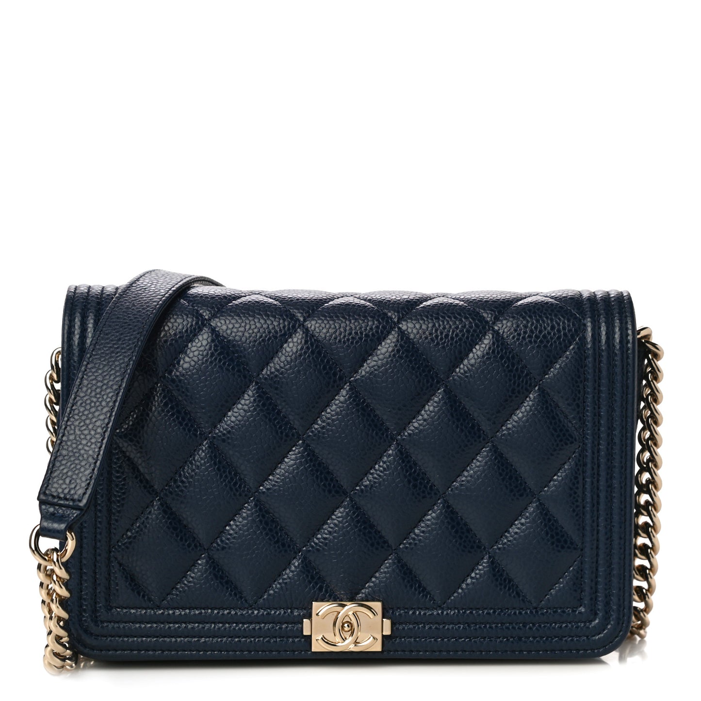 Caviar Quilted Boy Wallet On Chain WOC Navy
