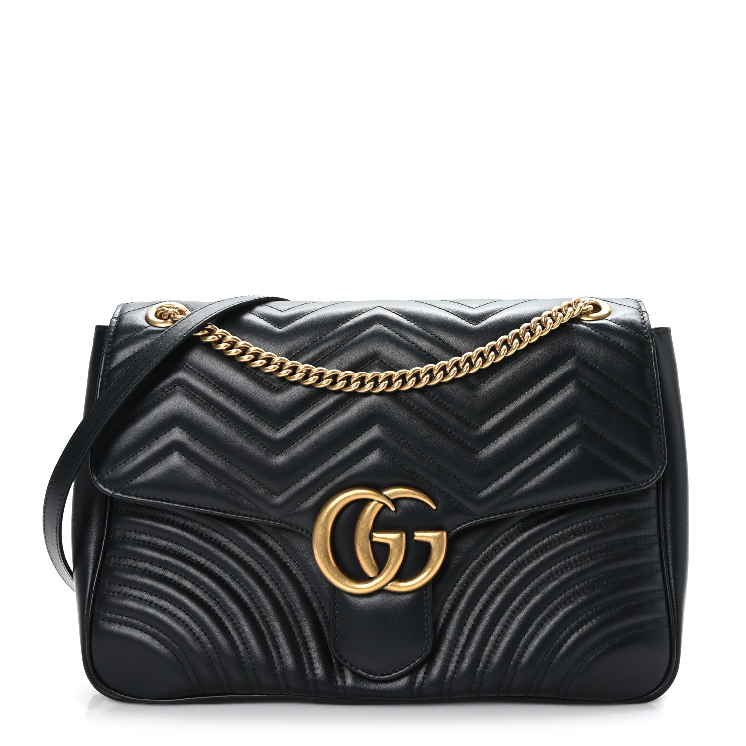 Gucci Calfskin Matelasse Large GG Marmont Shoulder Bag Black 1 of 10