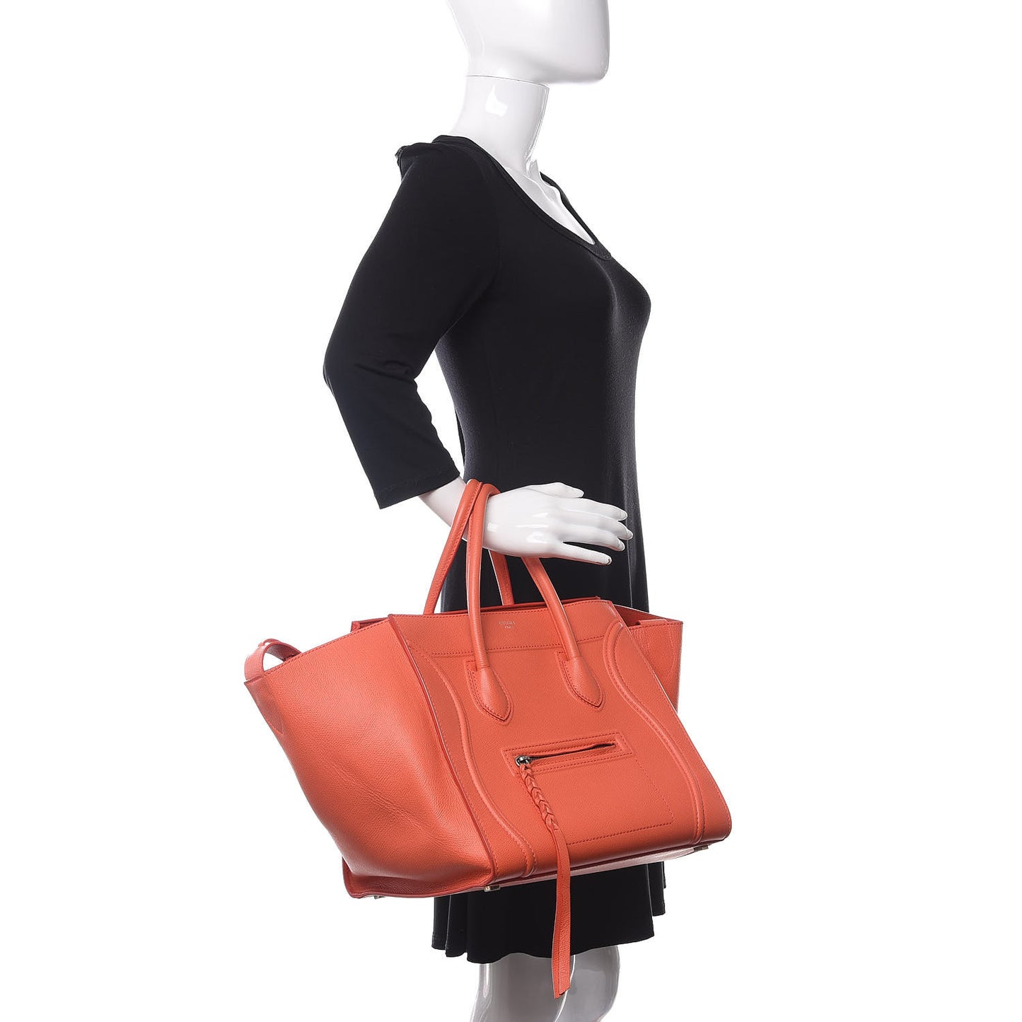 Shiny Grained Calfskin Medium Phantom Luggage Coral