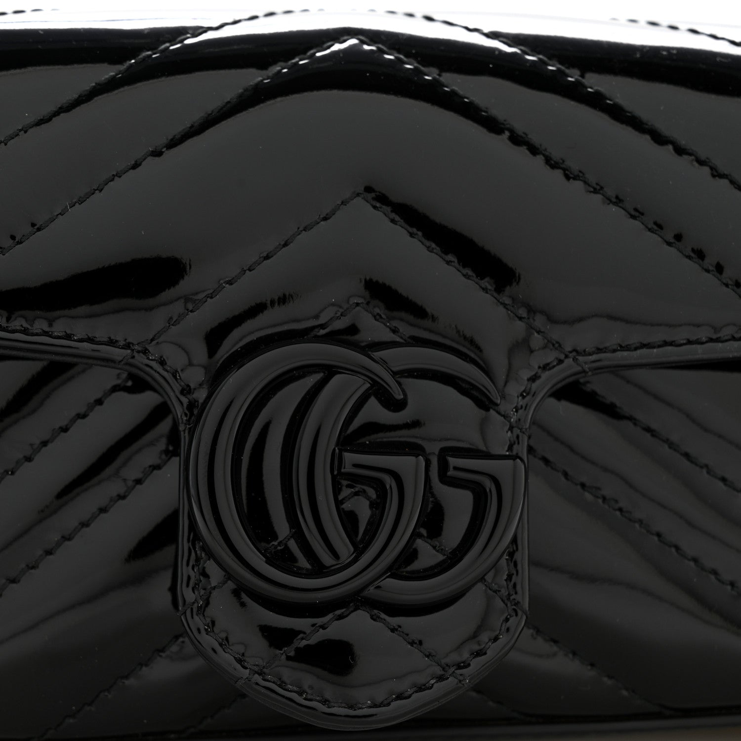 Gucci Patent Lambskin Enamel Matelasse Monochrome Super Mini GG Marmont Shoulder Bag Black 12 of 12