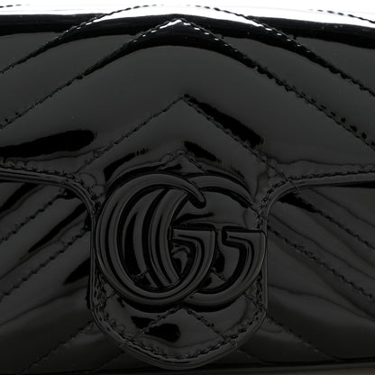 Gucci Patent Lambskin Enamel Matelasse Monochrome Super Mini GG Marmont Shoulder Bag Black 12 of 12