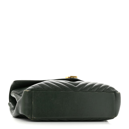 Saint Laurent Sheepskin Matelasse Chevron Monogram Large College Satchel Dark Green 4 of 10
