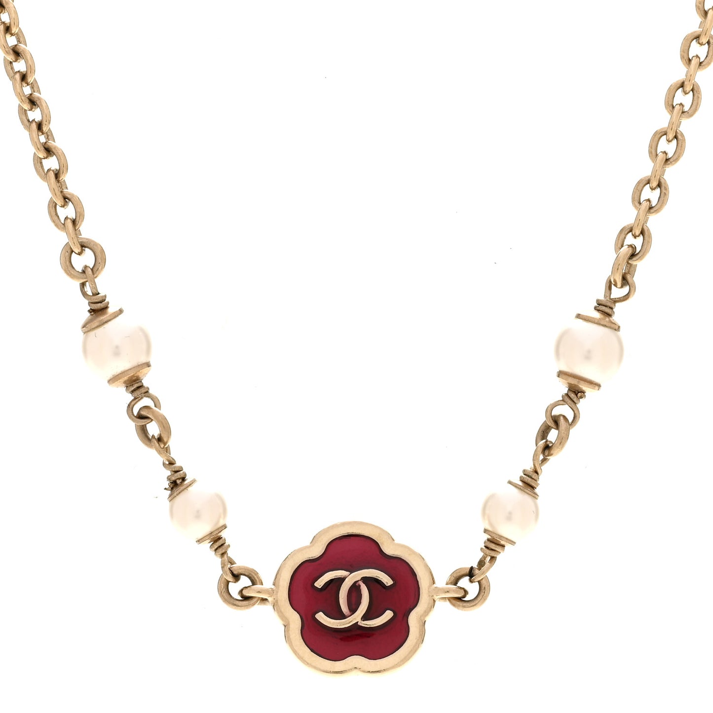 Pearl Enamel CC Camellia Short Necklace Pink Gold