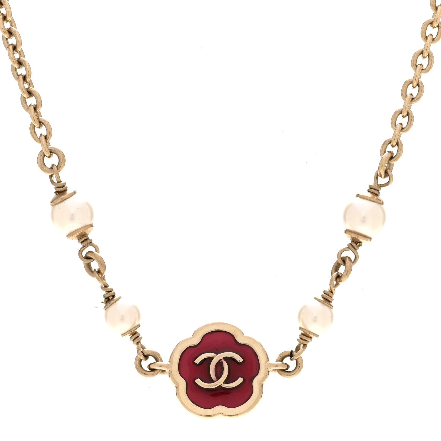 Chanel Pearl Enamel CC Camellia Short Necklace Pink Gold 4 of 5