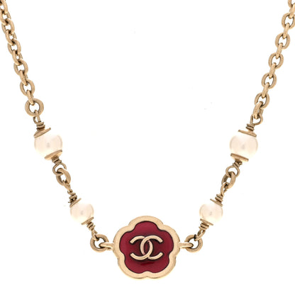 Chanel Pearl Enamel CC Camellia Short Necklace Pink Gold 4 of 5
