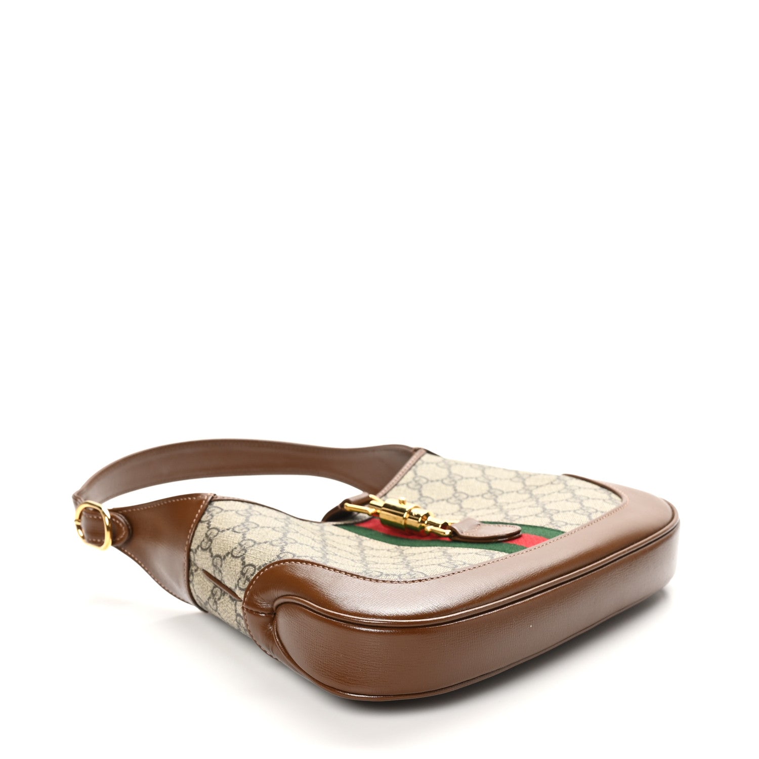 Gucci GG Supreme Monogram Azalea Calfskin Web Small Jackie 1961 Hobo Beige Ebony Brown Sugar 4 of 10