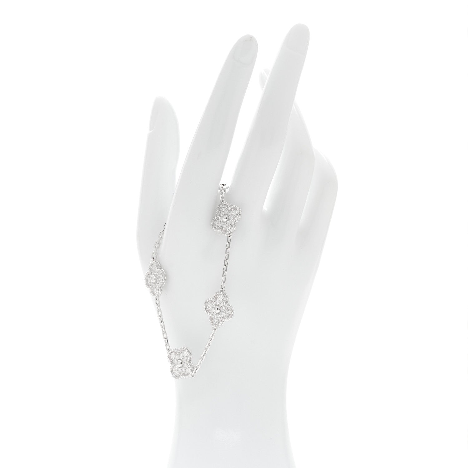Van Cleef & Arpels 18K White Gold Diamond 5 Motifs Vintage Alhambra Bracelet 2 of 5