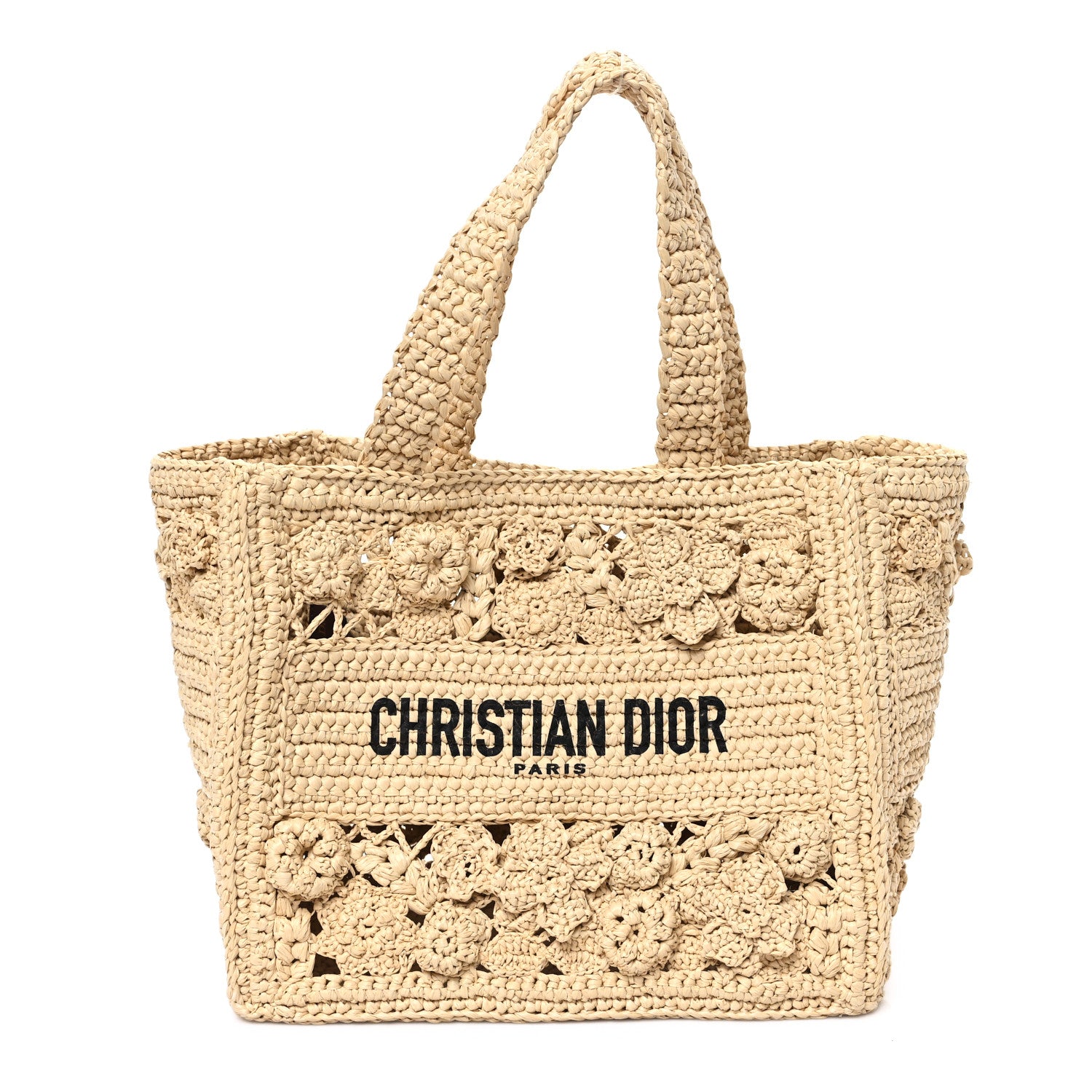 Christian Dior Woven Raffia Floral Embellished Small Book Tote Natural 1 of 13