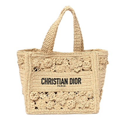 Christian Dior Woven Raffia Floral Embellished Small Book Tote Natural 1 of 13