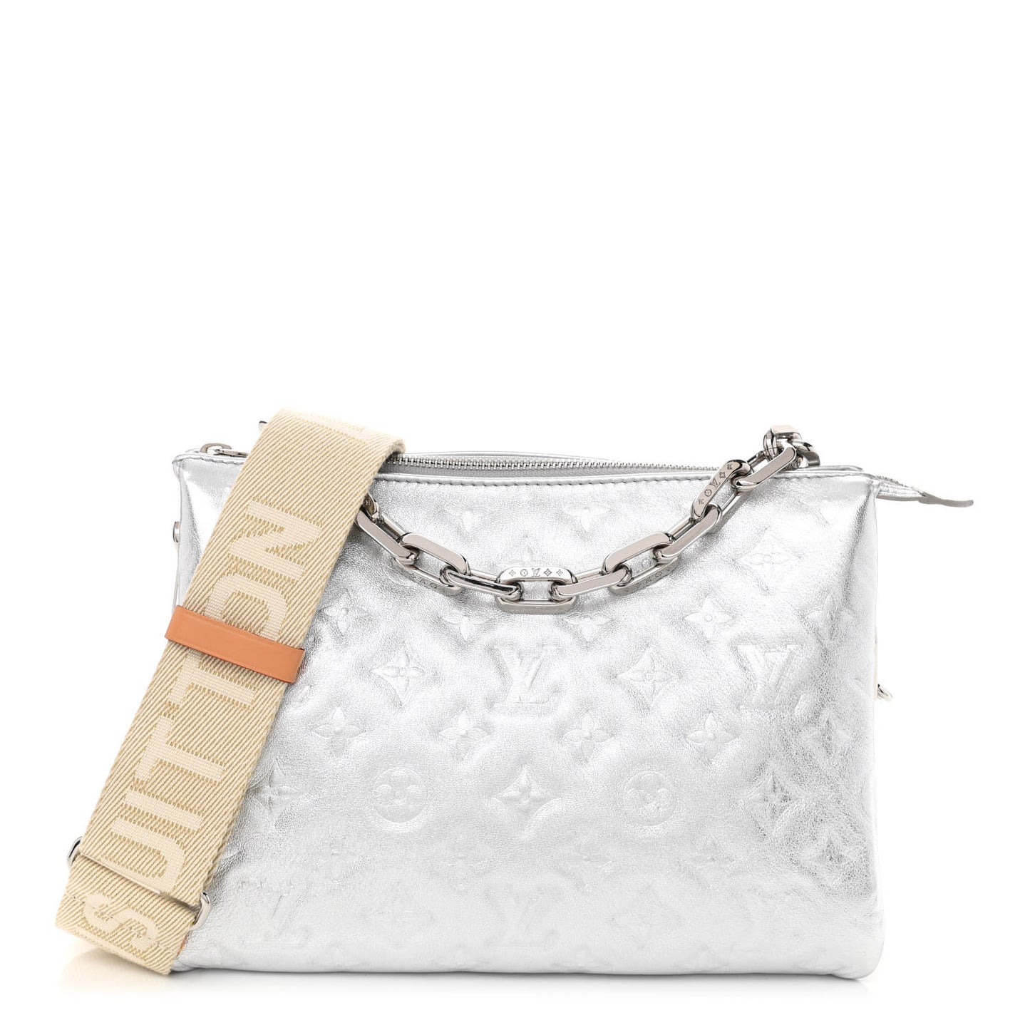 Metallic Lambskin Embossed Monogram Coussin PM Silver
