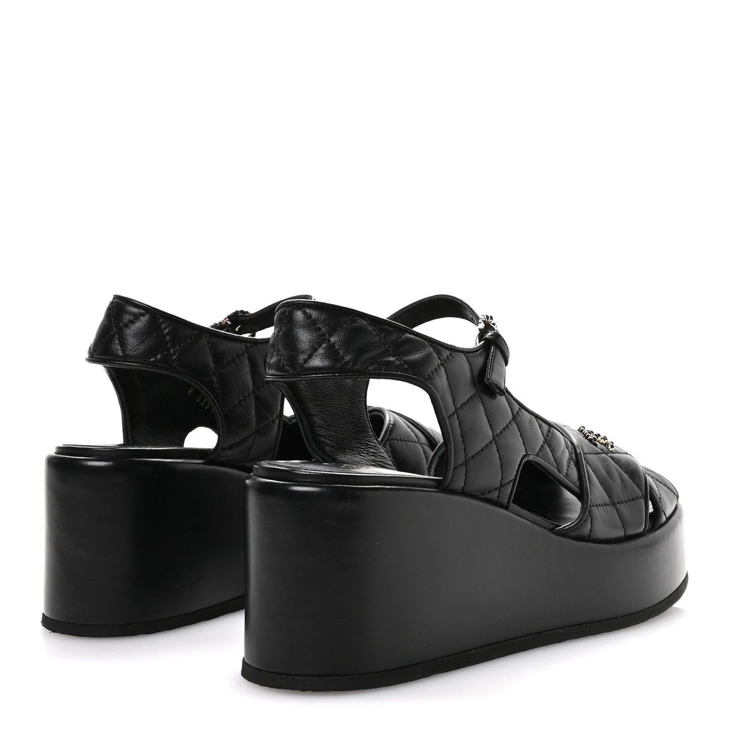 Lambskin Quilted Platform Sandals 39.5 Black
