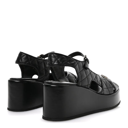 Chanel Lambskin Quilted Platform Sandals 39.5 Black 5 of 9