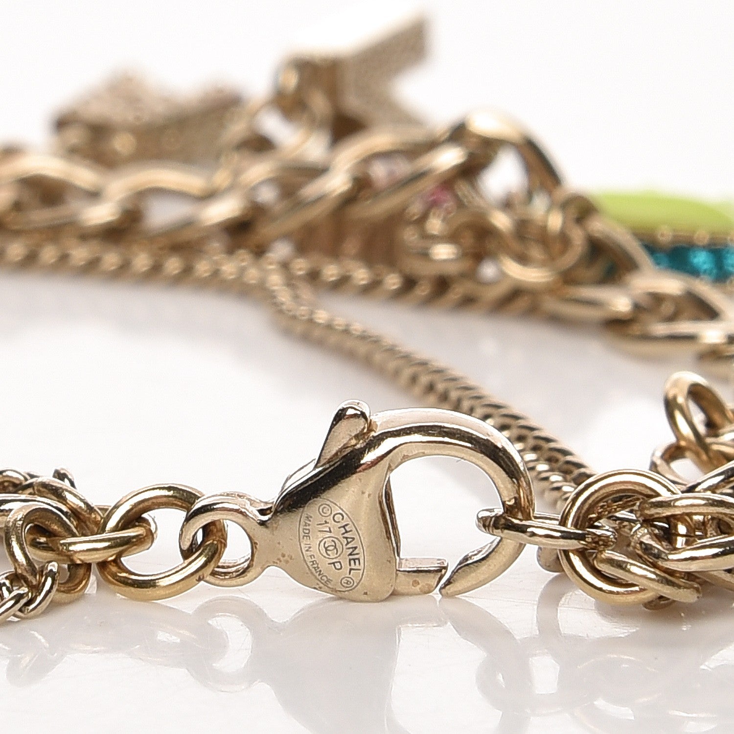 Chanel Metal Strass Enamel CC Logo Charms Bracelet Multicolor 3 of 3