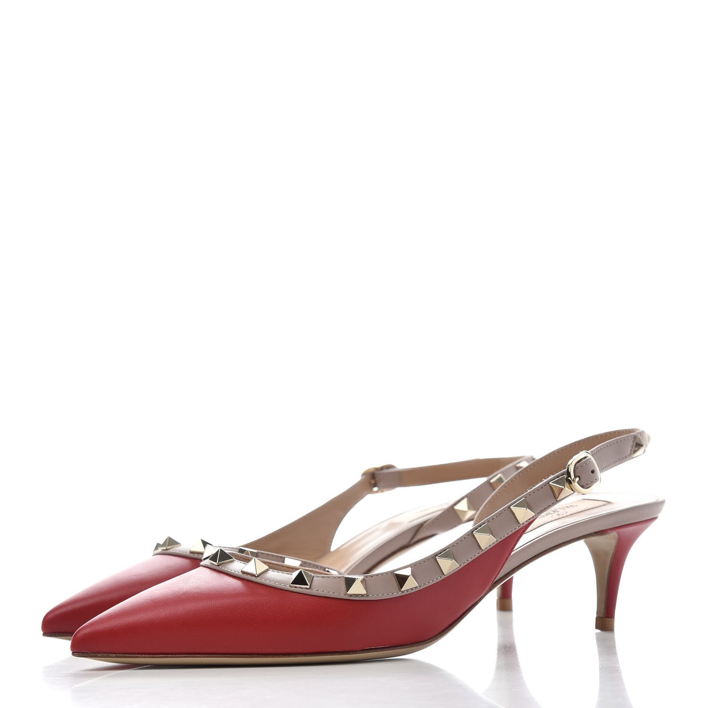 Calfskin Nappa Rockstud Half D'Orsay Slingback 50mm Pumps 38 Rosso Valentino Poudre