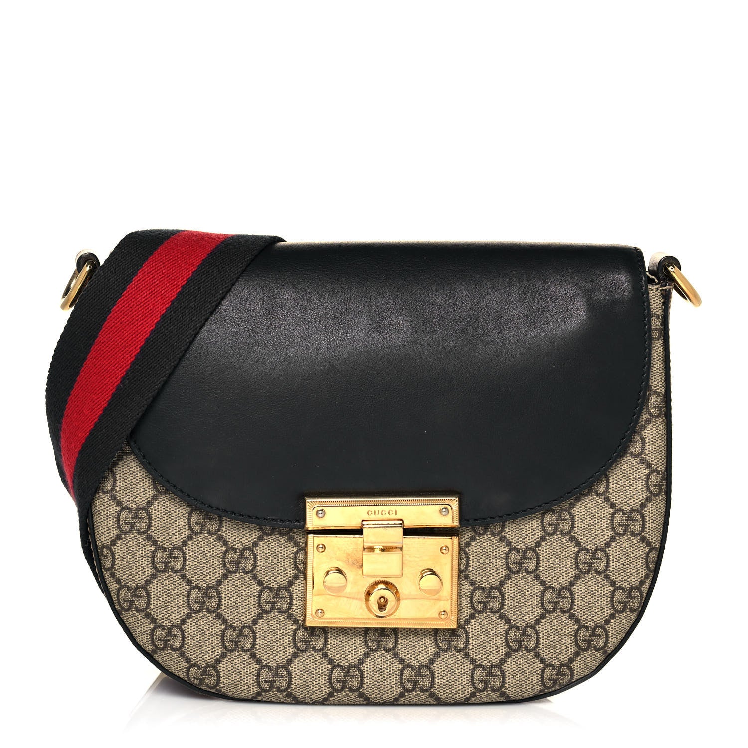 Gucci GG Supreme Monogram Web Medium Padlock Messenger Shoulder Bag Black 1 of 19