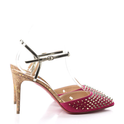 Christian Louboutin Suede Lame Cork Baila Spike 100 Pumps 37.5 Rosa 4 of 9