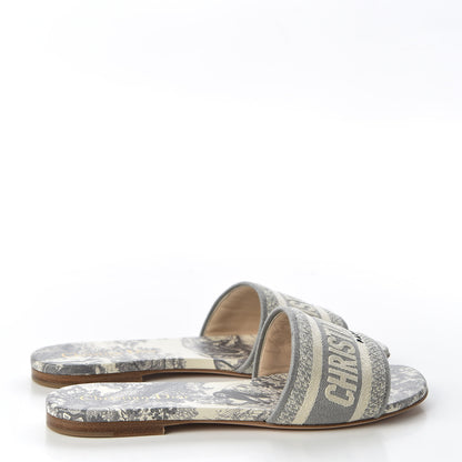 Christian Dior Canvas Toile de Jouy Embroidered Dway Flat Slide Sandals 36 Grey Stone 4 of 11