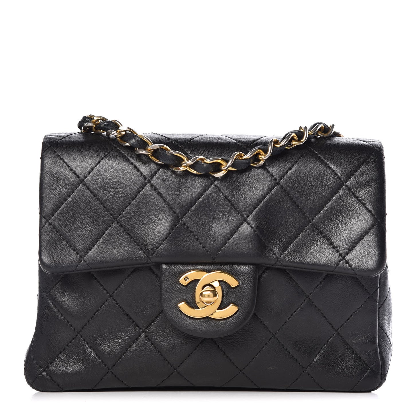 Lambskin Quilted Mini Square Flap Black