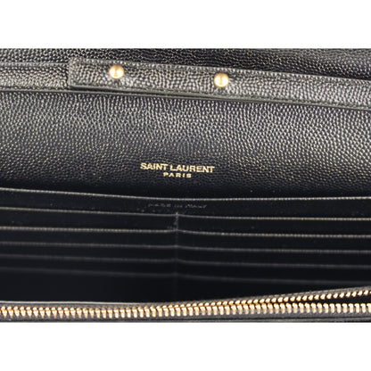Saint Laurent Grain De Poudre Matelasse Chevron Monogram Chain Wallet Black Black 6 of 9