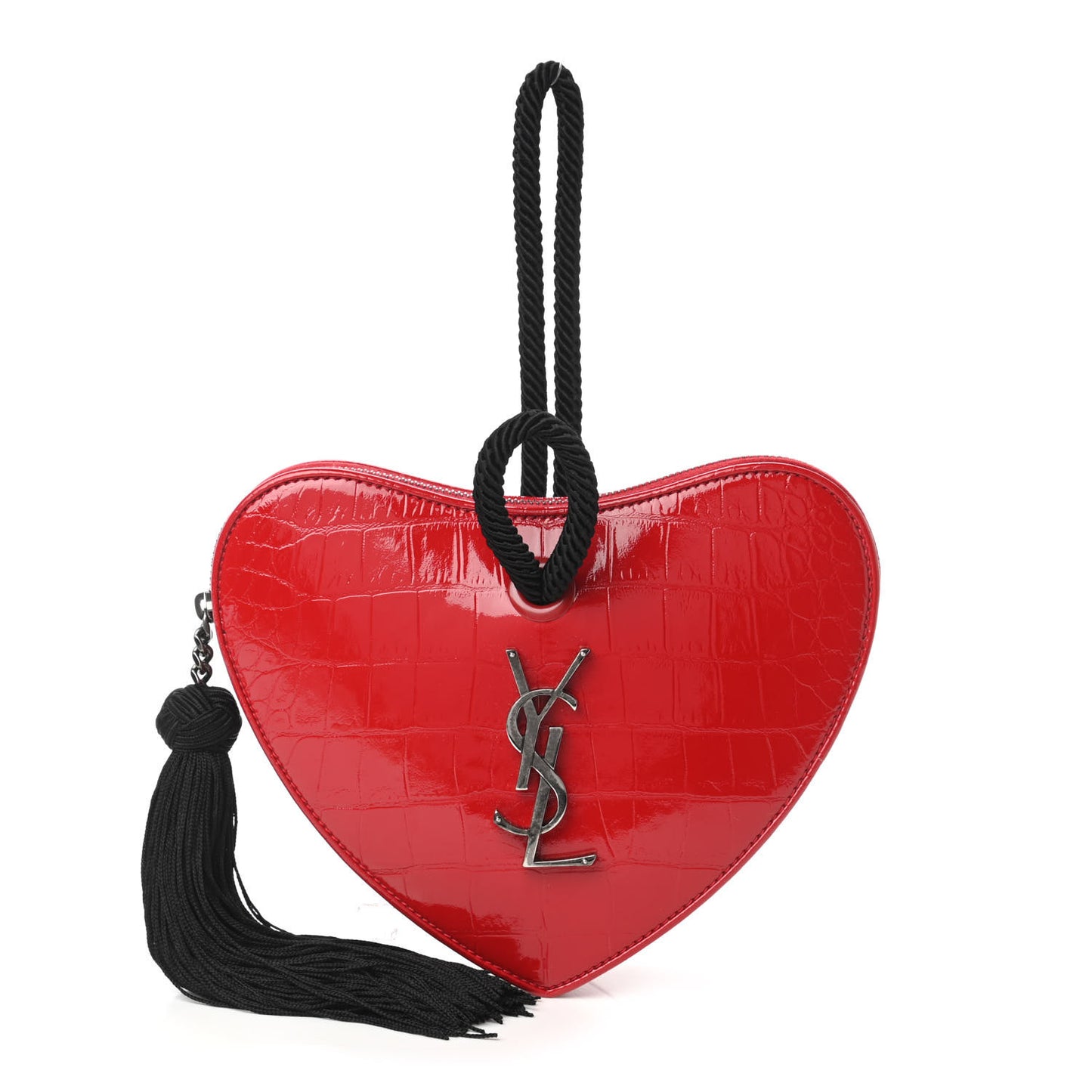 Patent Crocodile Embossed Sac Coeur Heart Shaped Clutch Red