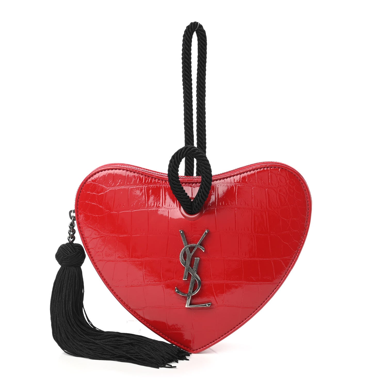 Saint Laurent Patent Crocodile Embossed Sac Coeur Heart Shaped Clutch Red 1 of 10