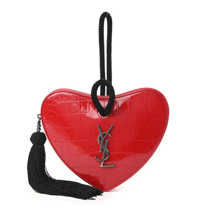 Saint Laurent Patent Crocodile Embossed Sac Coeur Heart Shaped Clutch Red 1 of 10
