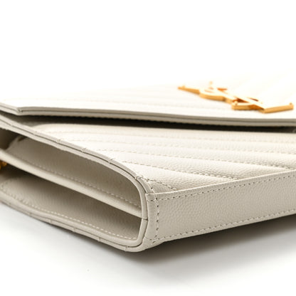 Saint Laurent Grain De Poudre Matelasse Chevron Monogram Chain Wallet Crema Soft 8 of 10
