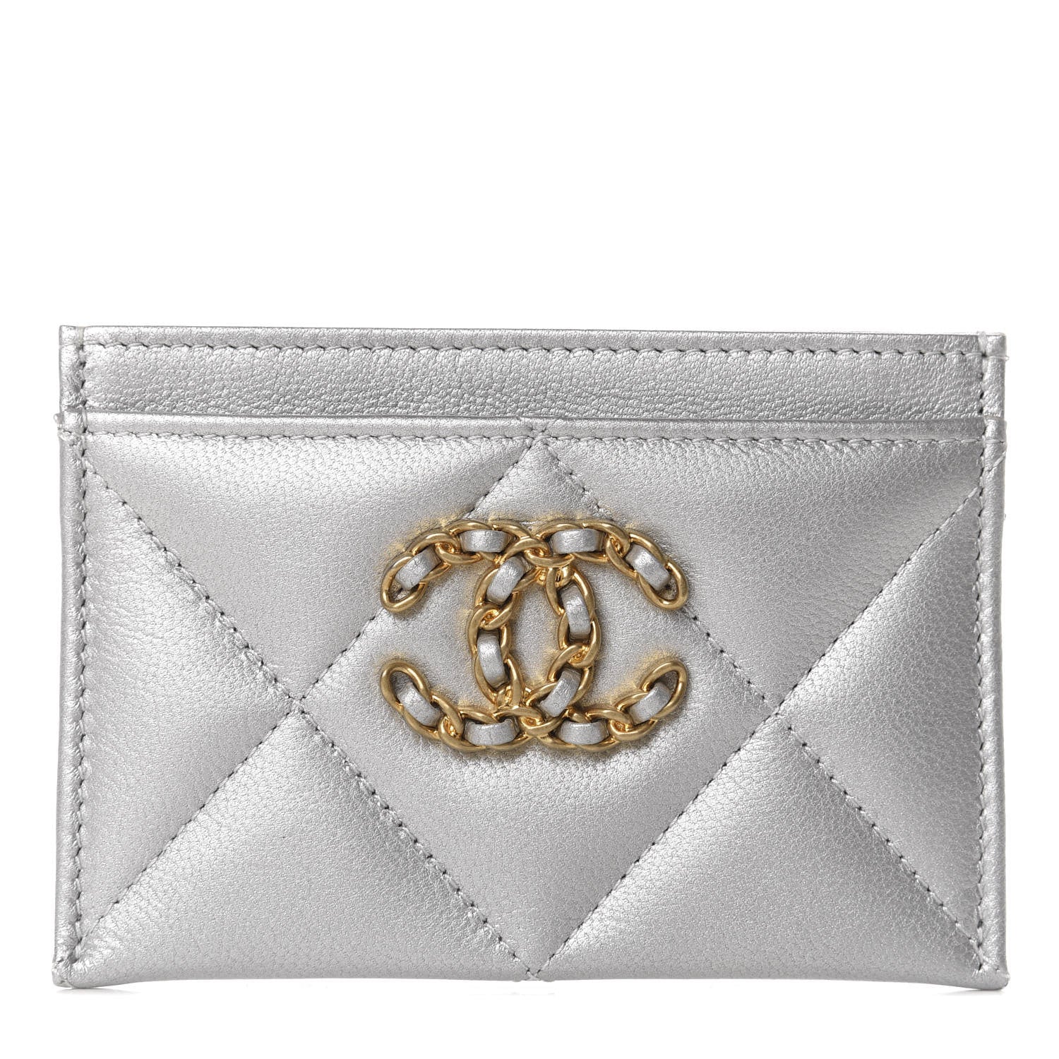 Chanel Metallic Goatskin Quilted 19 Card Holder Silver 1 of 9
