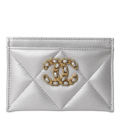 Chanel Metallic Goatskin Quilted 19 Card Holder Silver 1 of 9