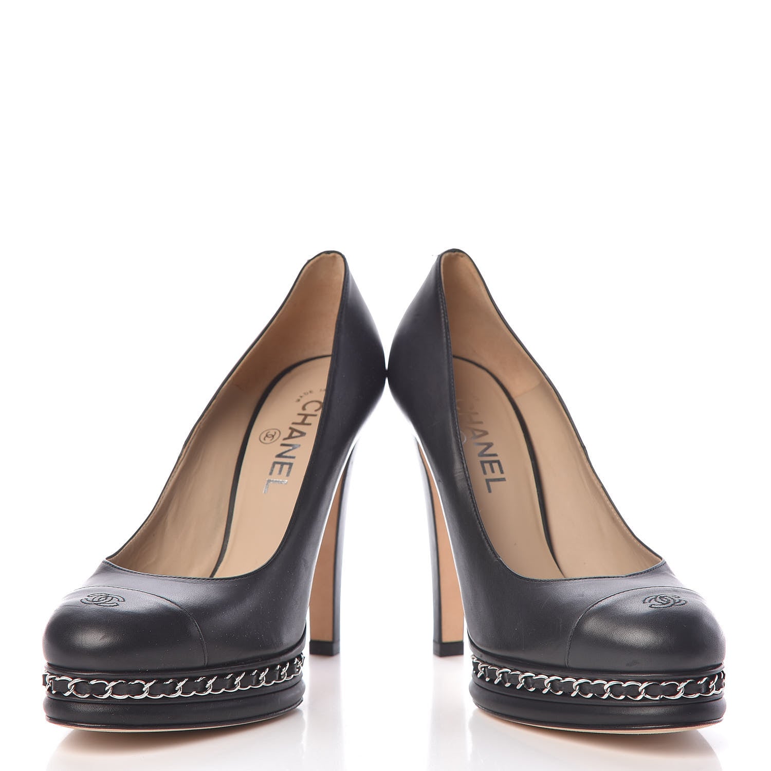 Chanel Lambskin CC Cap Toe Platform Chain Pumps 38.5 Black 14 of 14
